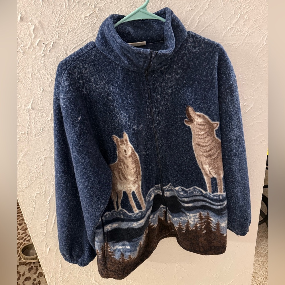 Wolf Print Fleece Jacket